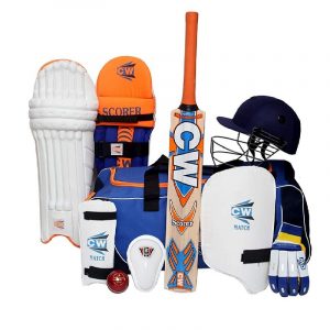 CW SCOREMASTER Cricket Kit Kashmir Willow Bat Cricket Leather Ball Wheel Kit Bag with Complete Accessories Kids Senior All Age