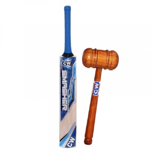 CW Smasher Blue Kashmir Willow Cricket Bat Full Size Leather Ball Short Handle Bat with Knocking Mallet & Free Cover