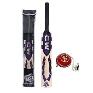 CW Force Kashmir Willow Bat with Ball Cricket Bats for Leather Ball Cricket Bat with Hanging Ball Leather Hanging Ball Full Size Short Handle Free Bat with Cover